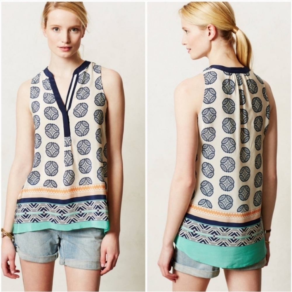 EUC size XS Vanessa Virginia Anthropologie silk patterned shell tank